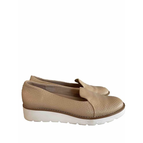 Preston & York Hannah Leather Snake Embossed Slip-On Platform Loafers Sz 7.5 Tan - Picture 1 of 5